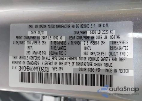 2021 Mazda Cx-30 2.5 Turbo from USA, damaged, VIN 3MVDMBAYXMM309305